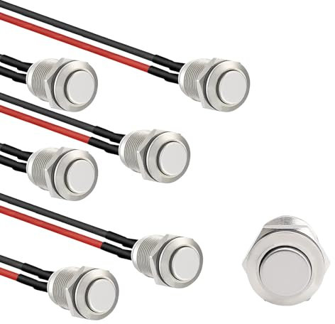 Powice 6 Stücke Druckschalter 12mm 2A/12V/24V/125V/250V, 12V Schalter, IP65 Taster Schalter, Wasserdichte Drucktaster mit Draht, Auto Runde(Hervorstehend)