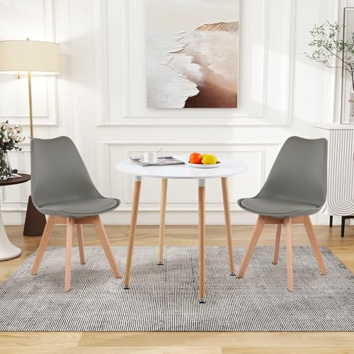 H.J WeDoo Rund Esstisch mit 2 Stühle Essgrupp, 90cm Küchentisch und 2er Set Esszimmerstühle Esszimmergruppe Sitzgruppe für Küche Wohnzimmer (Weiß Tisch+2 Grau Stühl)