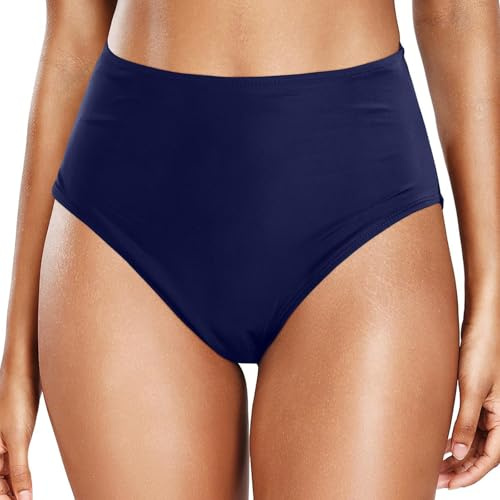 Maillot de bain taille haute rétro basique pour femme - Couverture complète - Bas de maillot de bain - Slip de bain gainant - Couleur unie - Séchage rapide - Bas de maillot de bain