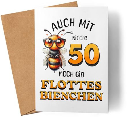 Kiddle-Design Personalisierte Geburtstagskarte 50. Geburtstag - Flottes Bienchen ist 50-50ter Geburtstag Lustige Karte Frau Frauen - Faltkarte inkl. Umschlag