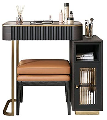 Moderner Schminktisch mit Touch Spiegel und Glastisch Schlafzimmer Schminktisch mit platzsparender Schublade und beleuchtetem Spiegelständer für Make-up Aufbewahrung und Organisation