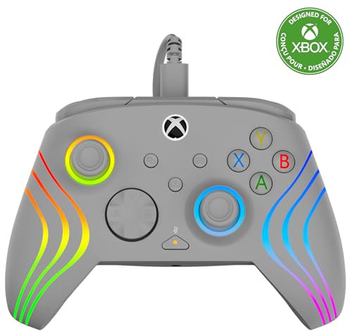 Turtle Beach Afterglow Wave Controller Grise Manette de jeu RGB filaire - Licence pour Xbox Series XS, Xbox One et Windows - Boutons programmables, gachettes à effet Hall, commandes audio