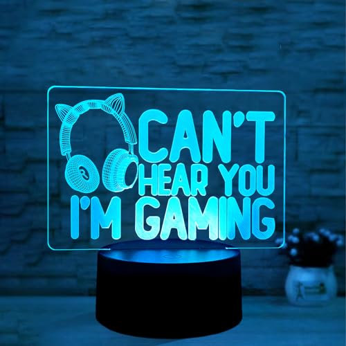 Deluisho Can't Hear You I'm Gaming Nachtlicht, Anime 3D Illusion Led Lampe, 3D Illusion Nacht-licht, 16 Farben von Licht frei schalten, Touch-Schalter, 3D visuelle Effekte Nacht-licht