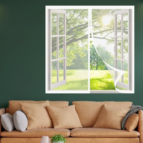 Mosquitera para Ventanas con Marco de Aluminio 80 x 80 cm sin Taladrar Mosquiteras a Medida Magnética Tela Mosquiteras de Ventanas para Habitación Salón, Blanco