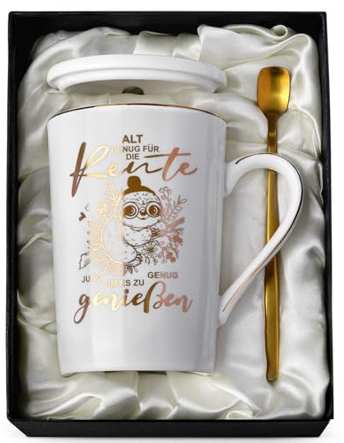 Doublewhale Renteneintritt Geschenk Männer & Frau, Geschenke zum Rentner, Ruhestand Geschenk Tasse für Kollegen, 14 Oz Rente Keramik Marmor Kaffeebecher mit Deckel, Löffel und Geschenkbox