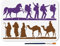 MAYJOYDIY Travelers Hiking Stencil 29.7×21cm Reusable Desert Camels Painting Stencils Horse Backpack Drawing Template with Paint Brush for Floor Wall Tile Fabric Furniture Decoration