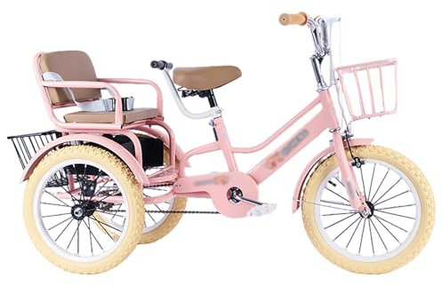 Dreiräder Erwachsene Fahrrad Doppelsitz-Dreirad/Tretdreirad für den Außenbereich, 14 Zoll, 16 Zoll, 18 Zoll, 20 Zoll Tandem-Cruiser-Fahrrad und dreirädrige Rikscha-Dreiräder mit Beifahrerkorb, Dreirad