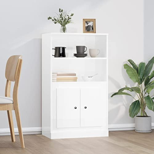 HaoChrymec Highboard Holzwerkstoff, Hochglanz-Weiß, Modernes Design, Viel Stauraum, Wohnzimmer Möbel, Wandhängend Sicher, 60 x 35.5 x 103.5 cm