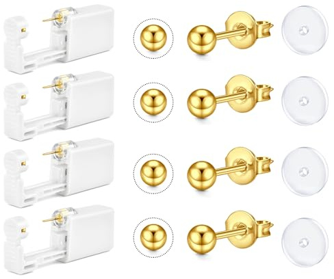 AceFun Ohrloch stecher Gold,Einweg Piercing Set für Frauen Männer schmerzfrei einfach verwenden kleines integriertes 4mm CZ Ohrlochstech Ohr Piercing Pistole mit 4 Stück UV Schutzpolster