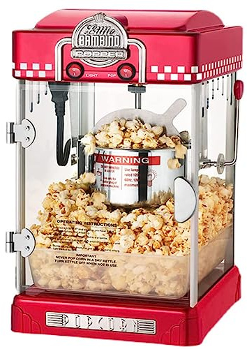 Small Fully Automatic Popcorn Popper Maker, Commercial and Household Popcorn Machine, for Kids Parties Home Cinema,Red