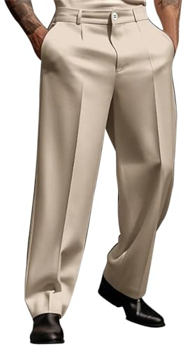 Anzughose Herren Stretch Loose Fit Stoffhose Herren Wide Anzughose Baggy Businesshose Stilvolle Freizeithose Einfarbig Sporthose Mit Taschen Gerade Hose Leichte Luftige Weite Beine Hose