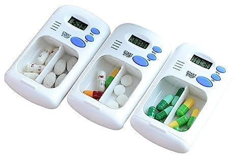CHEOTIME Elektronische zeitgesteuerte Spender, digitaler Organizer, automatische tägliche Box-Erinnerung mit Piepton als für ältere Menschen, tragbare Medikamentenbox für Büro