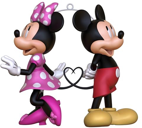 Hallmark Keepsake Disney Hanging Ornament - Minnie & Mickey Mouse Heart Design, Red, Pink & Black | Keepsake, Red, Pink & Black Accents, Durable Resin, H7.1cm W8cm D4.2cm, Single Piece