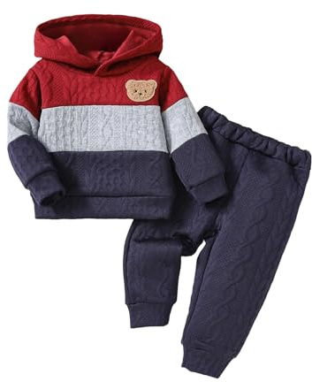Geagodelia Toddler Baby Boy Fall Winter Clothes Outfits Hooded Bear Embroidery Patchwork Sweatshirt Hoodie Jumper Joggers Trousers Clothing Set Tracksuit