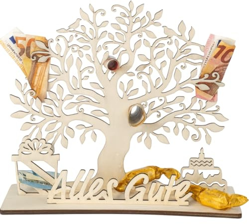 Geldgesche aus Holz Geschenkidee zum Geburtstag, Jubiläum, Hochzeit | Dekoratives Holzgeschenk zum Befüllen mit Geld oder Süßigkeiten