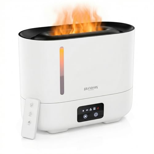 Brandson - Luftbefeuchter mit Flammeneffekt - Fernbedienung - leise - Ultraschallvernebler – 4 Nebelstufen - 3 Liter Wassertank – Aromafach - Farb-LEDs – – Büro Wohnimmer Schlafzimmer