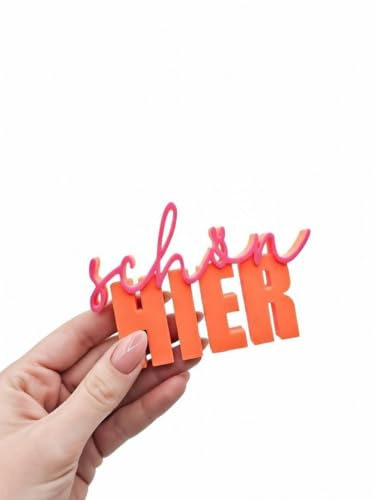afHandmade 3D Gedruckter Schriftzug schön Hier, Mehrfarbig, 14,5 x 8 cm, 1,2 cm Dick (Orange-Pink)