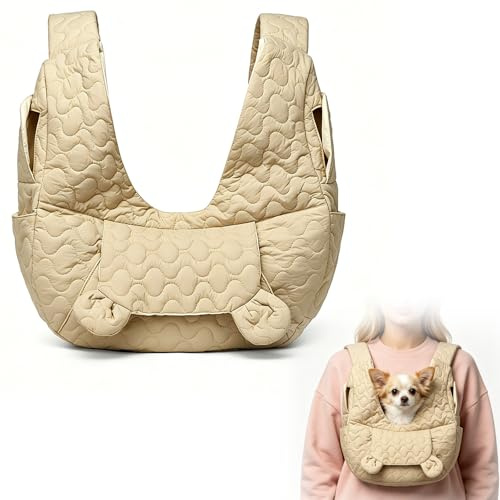 Hundetragetasche Für Kleine Hunde/Katze, Hunde Rucksack, Hundetragebeutel Mit Karabiner Tragegurt, Kleine Hunde Trage Rucksack Und Reisetasche Für Outdoor Camping Wandern Spazierengehen (Khaki)