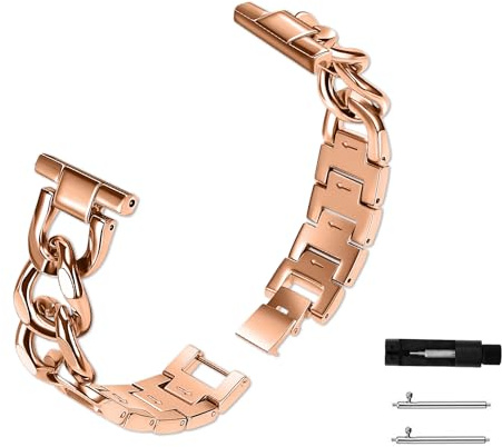 VanHooc Metall Ersatz Armband 22mm 20mm 18mm, Cowboy-Kettenarmband | Stylisches Schnellverschluss mit Verstellwerkzeug Uhrenarmband, für Garmin,Amazfit,Samsung,Huawei,Xiaomi usw