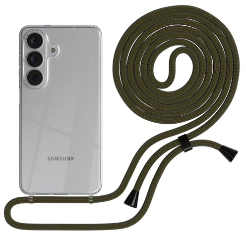 EAZY CASE Handykette kompatibel mit Galaxy S26 Handyhülle mit Umhängeband, Handykordel mit Schutzhülle, Silikonhülle, Hülle mit Band, Stylische Kette für Smartphones, Grün - Clips Schwarz