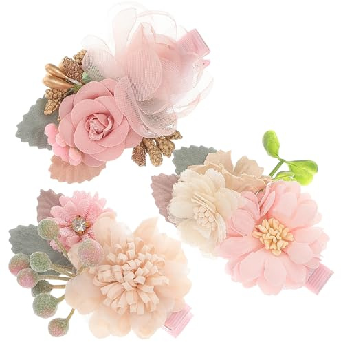 KOCKSHION 3 Stück-pack Blumenhaarspangen für Kleinkinder mit Stoff und Metall Dekorative Haarclips gegen Verrutschen für Babyfotografie und Festlichkeiten