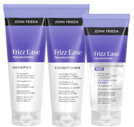 John Frieda Frizz Ease Traumlocken Feuchtigkeits- & Definitions-Set – Shampoo, 250 ml, Conditioner, 250 ml, Feuchtigkeitsspendendes Jelly, 200 ml – Für natürlich lockiges und welliges Haar