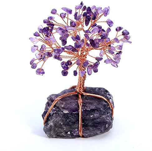 JSDDE Arbre de vie avec pierres polies, décoration, Reiki, guérison, argent, Feng Shui, Verre, améthyste