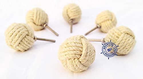 Bhartiya Handicrafts Juteknauf, aus Juteseil für Schubladen, rund, 6 Stück. Maße: 6,5 x 4 x 4 cm, weiß, 6.5 x 4 x 4 cm