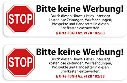 Ritter Mediendesign Aufkleber Set Briefkasten Bitte Keine Werbung Wetterfest und UV Beständig