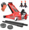 Wagenheber hydraulisch 3T, 75-515 mm + 2X Gummi + + 2X Unterstellböcke + Handschuhe + mit Schmiernippel Extra Flacher Rangierwagenheber Doppelpumpsystem Doppelkolben Unterstellbock Auto Heber Profi