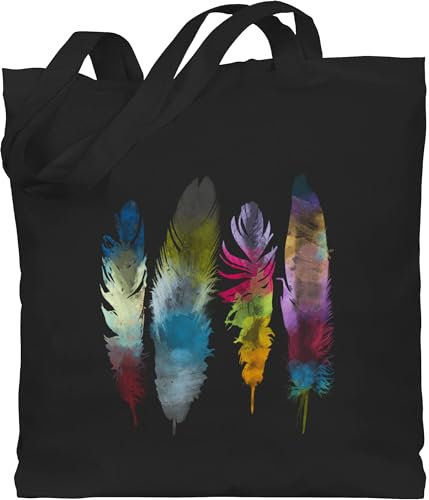 Baumwolltasche - Kunst - Federn Wasserfarbe Watercolor Feathers - Unisize - Schwarz - einkaufstasche art feder stoffbeutel hippie stofftasche feather jutebeutel motiven baumwolle wasserfarben