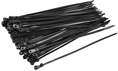sourcing map Mount Head Cable Zip Ties 8 Inch Screw Hole Nylon Wire Strap Black 80pcs