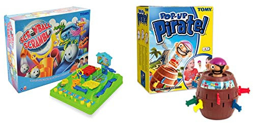 TOMY Games Screwball Scramble Classic Retro Children's Preschool Action Board Game, Kids Game For 5-9 Year Old Boys & Girls & T7028 TOMY Pop Up Pirate Classic Children's Action Board Game Toy