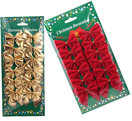 Amosfun Weihnachten Schleifen Rot Golden Samt Schleife DIY Basteln Christbaumschmuck Weihnachtsschmuck Geschenkboxen Verpackung 24pcs Baumschmuck Weihnachtsdekoration Christbaumanhänger