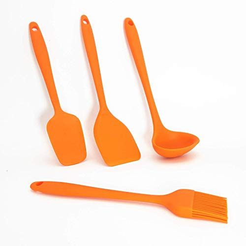 YuuHeeER Silicone Utensils Kitchen Spatula Cooking Set Non Stick And Heat Resistant Orange 4Pcs