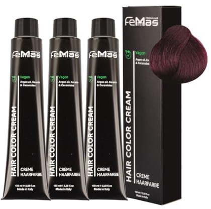 FemMas Colore per Capelli 3x Biondo Chiaro Viola 5.2 I Colore per Capelli in Crema con Olio di Argan, Cheratina e Ceramidi I Come colorazione permanente o tonalizzazione per risultati di colore