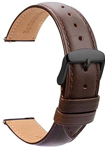 TStrap Leder Uhrenarmbänder 14mm - Ersatz Weich Braun Schnellverschluss Uhrenarmband - Smartwatch Armband für Herren Damen - Sportarmband mit Dornschließe - 16mm 18mm 19mm 20mm 21mm 22mm 23mm 24mm