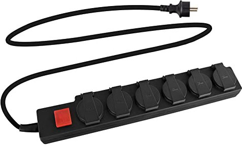 Stagecaptain OPSS-6 BK 6-Fach Outdoor-Steckdosenleiste - 230 V / 16 A - Fremdkörper- und spritzwassergeschützt nach Schutzklasse IP44 - Ideal für Garten und Heimwerker - Mit Schalter und Deckeln