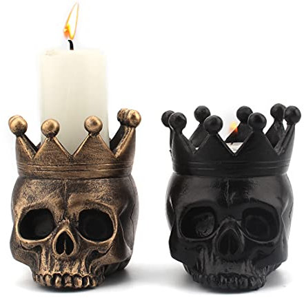 YUNNUO Totenkopf Kerzenhalter, Kerzenhalter für Stumpenkerzen 2er Set, Geeignet für Halloween-Dekoration in Wohnzimmer, Schlafzimmer, Küche, im Freien usw(2 Stück)