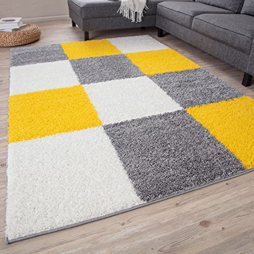 THE RUGS Area Rug – Modern Luxury Shaggy Rug, Multicolour Pattern Carpet, Ultra Soft for Bedroom, Living Room, Kids Room, (160x230 cm, Yellow)