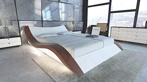 Sofa Dreams Komplettbett Frankfurt mit Lattenrost und Matratze LED Licht Lederbett in versch. Größen Designerbett (180 x 200 cm, Weiss-Dunkelbraun)