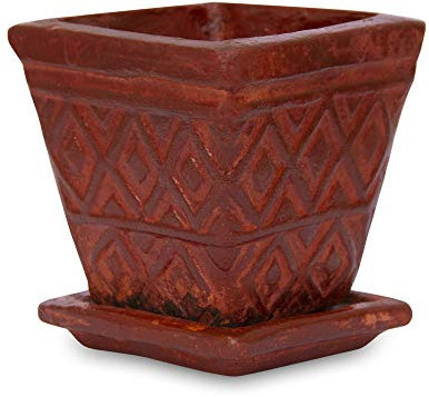 Macetero mexicano de barro con plato, maceta para flores, color rojo