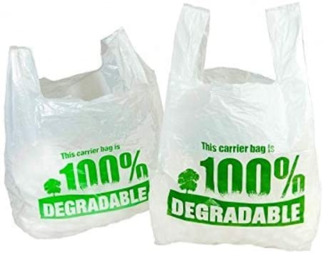 Sterling bargains Eco Friendly Plastic Bags White Vest Carrier Bags 100% Degradable, Recyclable - Large Size 11 x 17 x 21