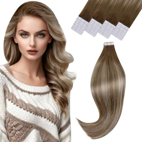 Vivien Balayage Invisible Tape Extensions Echthaar Remy Tape Haar Erweiterungen Braun bis Blond Ombre Menschliches Haar 50g 40cm 20Pcs