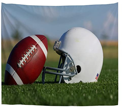 A.Monamour Wandteppich American Football Und Helm Auf Dem Feld Stoff Tuch Tapisserie Wandbehang Wanddeko Wandkunst Wandbilder Wandtuch für Wohnzimmer Schlafzimmer 180x200cm