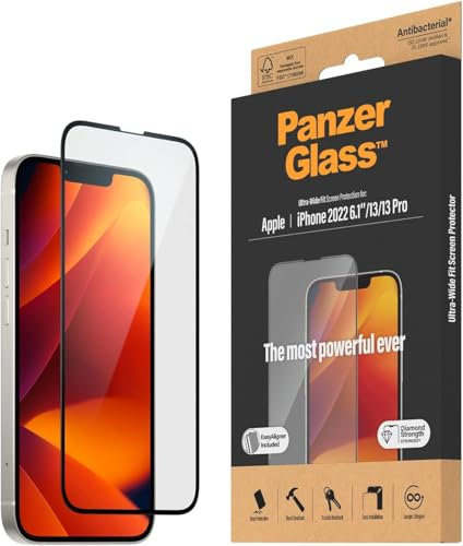 PanzerGlass™ Clear Glass screen protector for iPhone 14 - Ultra-Wide Fit tempered glass screen protector with anti-fingerprint coating and mounting aid for easy installation