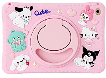 Schutzhülle für iPad 9. / 8. / 7. Generation, iPad 10.2 Hülle 2021/2020/2019, mit 360° drehbarem Ständer, niedliches Cartoon-Motiv, stoßfest, 26,7 cm (10,2 Zoll), Silikonhülle (Rosa)