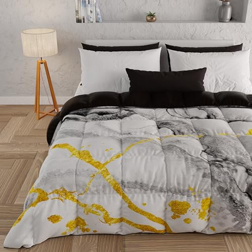 PETTI Artigiani Italiani - Trapunta Matrimoniale Invernale, Piumone Matrimoniale, Trapunta Double Face Tinta Unita e Stampa Digitale Marble Grigio Chiaro, Made in Italy