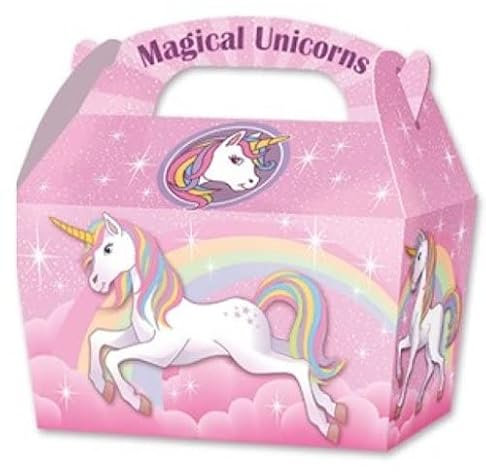 Party Perfecto THEMED SNACK BOXES - PACK OF 10 - Children/Kids Party Boxes Carry Food Meal Fun Picnic Birthday Wedding Favour / Baby Shower Party Box Loot Bag (Unicorn) (XX73)
