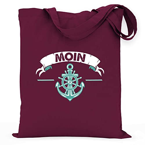 wowshirt Stoffbeutel Jutebeutel Moin Plattdeutsch Nordsee Segeln Segler Skipper Angler Bootsfahrer Kapitän, Farbe:Burgundy